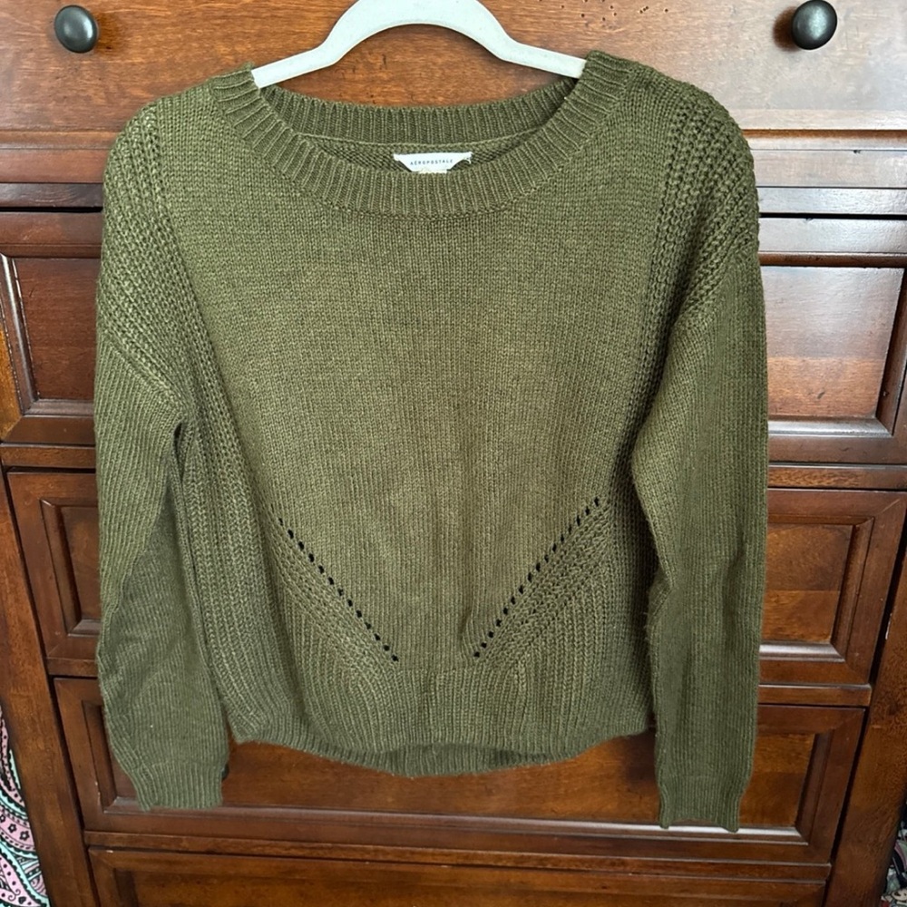 Aeropostale Green Crew Neck Sweater with Chevron Detail